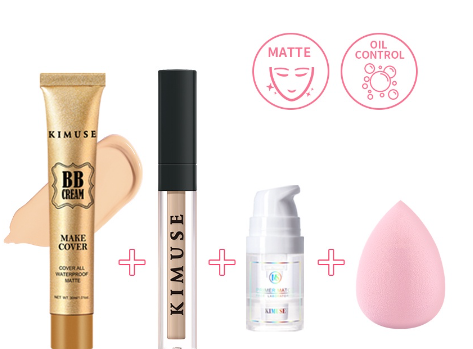 Kimuse 4 Items Face Makeup Primer + BB Cream + Concealer + Makeup Sponge Face Makeup Set