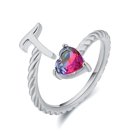 Letter Ring 925 Silver 26 Letters A-Z Initial Ring Open Gradient Zircon Ring for Women Jewelry Gift T