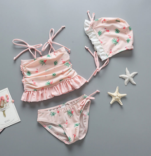 Baby Swimsuit 0-1 Years Old New Style Baby Hot Spring Girl Bikini Bow 2-6 Flamingo Split Swimsuit