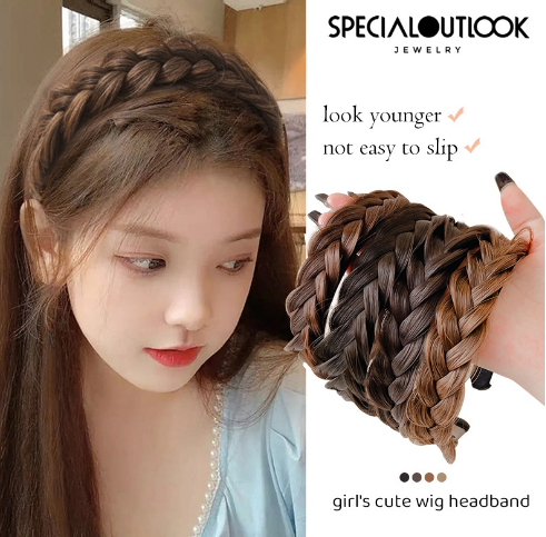 Korean Braided Wig Headband for Women's Wide-Brimmed Headwear Fishbone Braid Hairband Hair Accessories