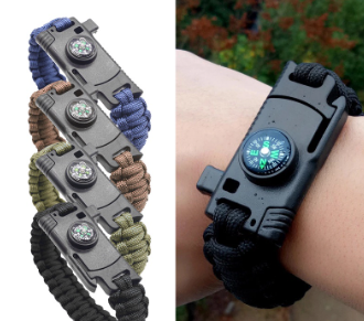 Multifunction Outdoor Bracelet with fi're starter K'ni'fe Compass and Whistle Equipment Camping Tool