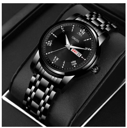 Oruss Luxury Silver Watch Men Original Waterproof Automatic Dual Calendar Quartz Watch Fashion Stainless Steel Strap Men Watch Relo 007