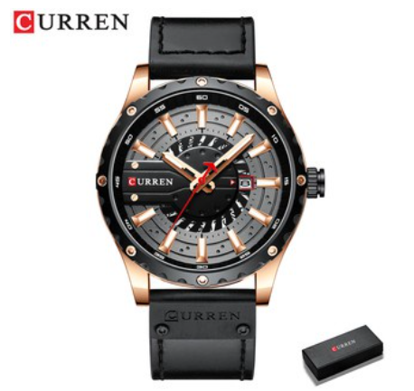 CURREN Original Men's Watch Top Leather Fashion Leisure Quartz Waterproof 8374 BLACK