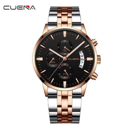 CUENA Men's Watch Original Brand Multifunctional Fashion Casual Automatic Date Dial Waterproof in Full Steel 6801 M1