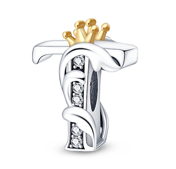 2023 New Pandora Charm 925 Sterling Silver 26 A-Z Letters With Beards Crown Letter Pendant Suitable T