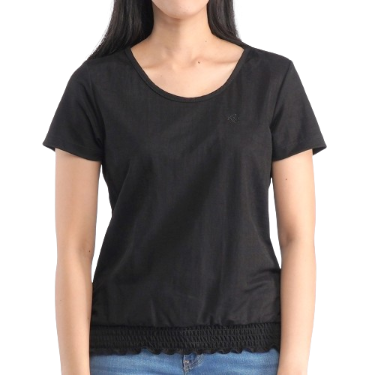 RRJ Basic Tees for Ladies Regular Fitting Shirt CVC Jersey Fabric Trendy fashion 94786-U (Black)