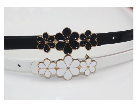 New Design Belts Thin Adjust Belt PU Leather Black Dress Cummerbunds Students Women Waistbands Flower Buckle Gifts