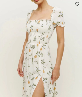 Lemon Print Square Neck Short Sleeve Dress