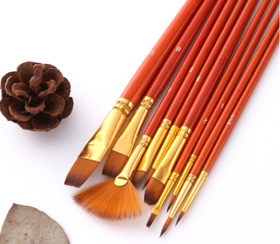 10x Artist Paint Brush Set For Acrylic Watercolor Painting In Assorted Sizes