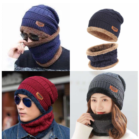 Knitted Hat Scarf Cap Neck Warmer Winter Hats For Men Women Skullies Beanies Fleece