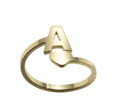 Fashion Heart 26 Letters Rings For Women Gold Color A-Z Initials Opening Ring Alphabet Finger Accessories Party Jewelry Gifts A