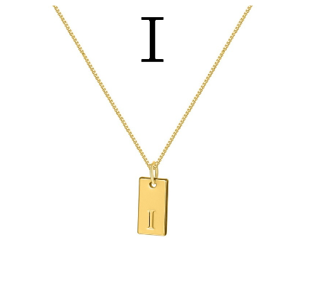 Fashion Gold 26 English Letter Square Pendant Necklace Unisex Jewelry Gift I