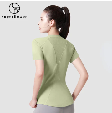 Superflower Women's Yoga Sports Running Fitness Quick Dry Breathable Mesh Running Shirt Short Sleeve