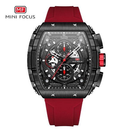 Mini Focus Fashion Barrel Quartz Watch For Men Luminous Waterproof Chronograph Calendar Military Outdoor Sports Luxury Watch  BLACK RED