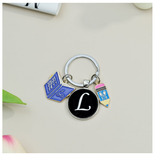 1Pcs Simple Glass 26 Letter Keychains Fashion Book Pencil A-Z Initials Keyrings Student Gifts Souvenir Handbag Pendant Ornament L