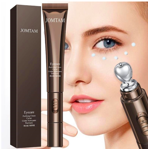 JOMTAM 2 In 1 Gold Caviar Eye Cream Electric Massager Anti Age Remove Dark Circles Serum Roller Vibration Massage Eye Care