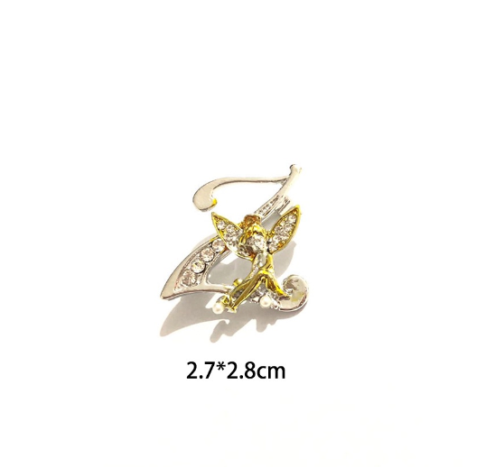 Luxury Crystal Angel Letter Brooch Women Men Rhinestones A To Z Elf Initials Collar Pins Party Gifts Jewelry Z