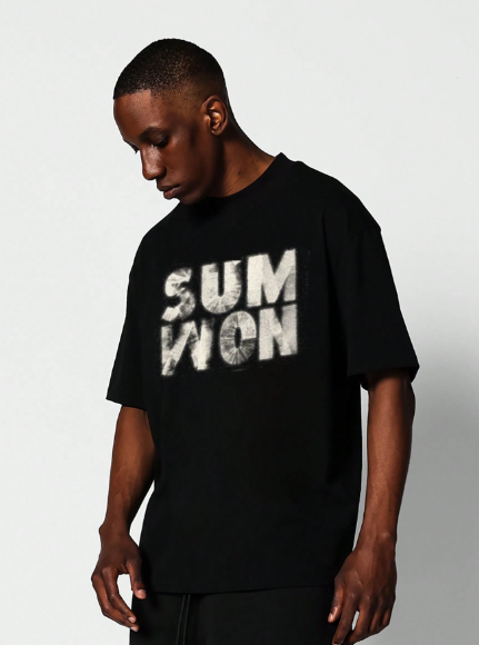 SUMWON Tee With Tie-Dye Effect Letter Graphic Print
