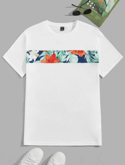 Manfinity RSRT Men T-Shirts Fit Crew Neck Short Sleeve Graphic Tee Floral Casual