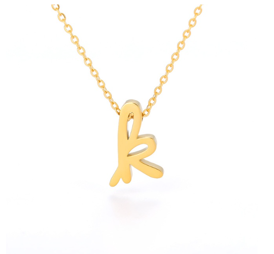 Maxzone Tiny Initial Letter Necklaces For Women Stainless Steel Old English Letter Vintage Necklace Boho Birthday Gothic Jewelry Gift K