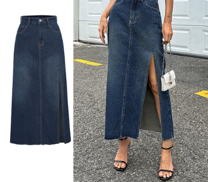 Lovito Women Casual Plain Button Split Denim Skirts L74ED002