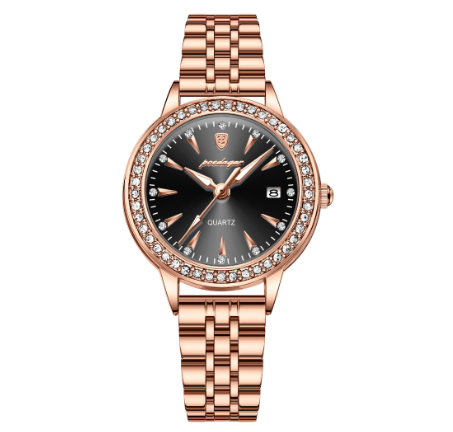POEDAGAR watch for woman waterproof 2023 sale original korean style new fashion stainless steel quartz diamond watch BLACK
