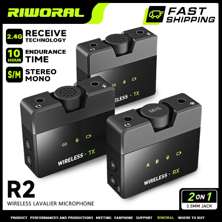 Riworal R2 2in1 Lapel Wireless Microphone Lavalier Mic For Videoke Vlogging Recording Original