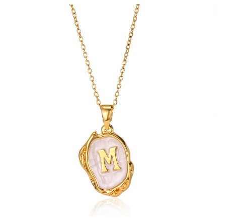 26 English Letter Necklace with Irregular Oil Drop Letters Pendant Necklace Chain in Gold M