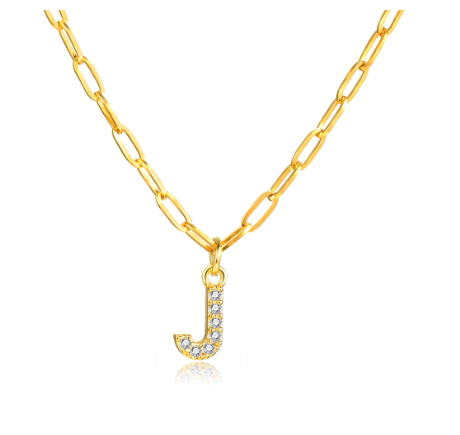 Vnox 18K Gold Initial Letter Necklace,Gold Letter Necklace,Initial Necklace J