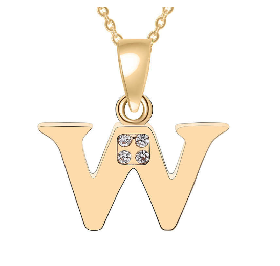 Couple Jewelry Fashion Gift Gold Color Cubic Zirconia A-Z Letter Copper Women Chain Pendant Initial W