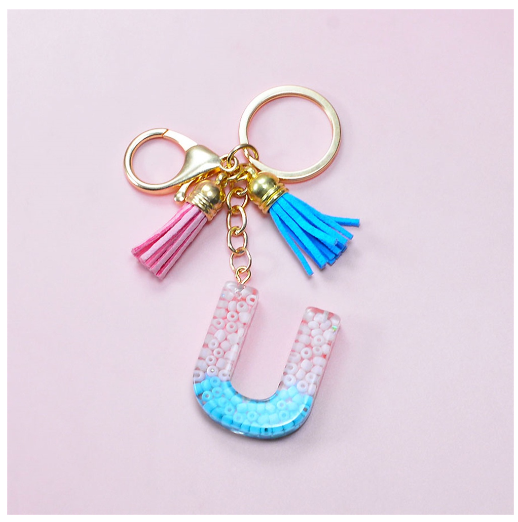 A-Z 26 Letter Silicone Beads Filling Keychain Candy Color Name Initial Resin Keyring DIY Accessories Women Bag Ornaments U