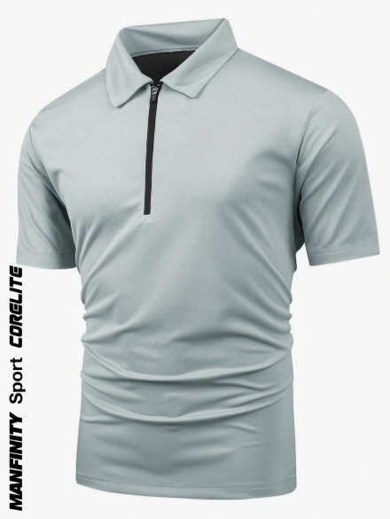 Manfinity Sport Corelite Men's Solid Color Zipper Sports Polo Shirt Workout Tops