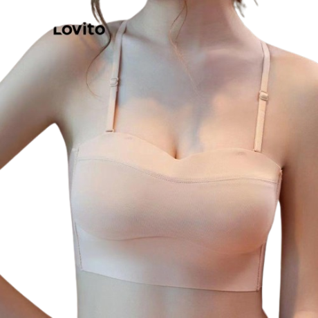 Lovito Women Backless Adjustable Strap Bralette Lna17193 (Tan)
