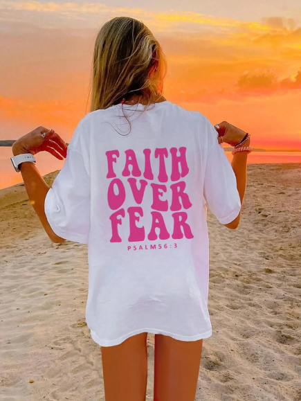 Women's Summer Short Sleeve Round Neck Casual T-Shirt With Slogan Print