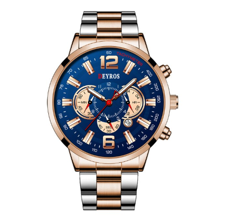 Fashion Mens Sports Watches Men Stainless Steel Quartz Wrist Watch Calendar Luminous Clock Man Business Casual Leather Watch 1