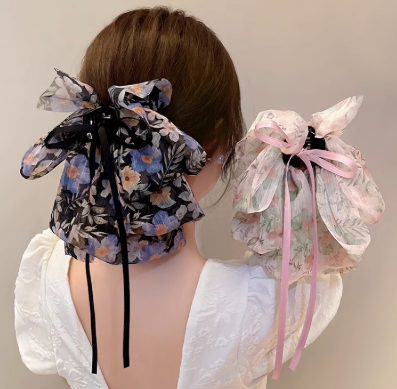 Mesh Feather Bow Big Shark Clip for Girls Fashion Black Bubble Claw Clips Head Dress for Women Fashion Summer Hair Clamps Head