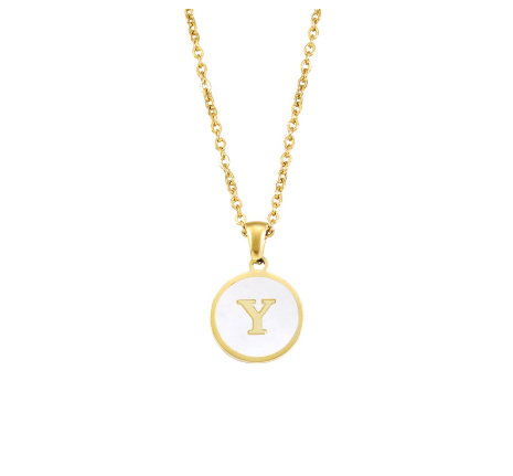 A-Z English alphabet Necklace Simple Alloy Letter Necklace Round Pendant Pendant Chain Y
