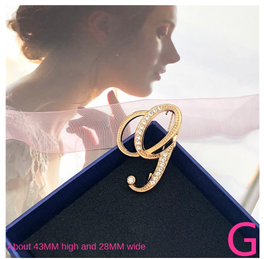 Letter Brooch Korean Version Rhinestone Atmospheric and Elegant Brooch Alloy Inlaid Diamond Temperament Brooch G