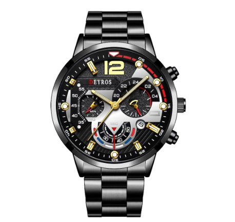 Original DEYROS Top Luxury Men's Watches Silver Stainless Steel Chronograph Analog Quartz Wrist Watch For Men Waterproof Business Watch 0012