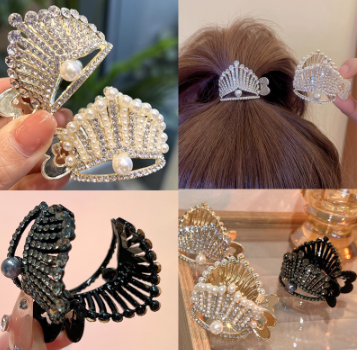 Rhinestone Crown Hairpin Tied High Ponytail Small Size Hair Clip Pearl Hair Chaw Exquisite Hair Accessories