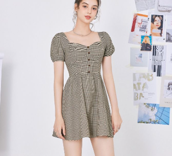 Lovito Women Button Tie Back A Line Dress L59ED150 Brown