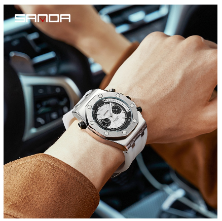 Sandals Prismatic Plaid Dial Three-display Luminous Luxury Quartz Watch WHITE