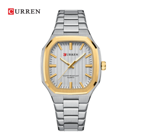 CURREN top luxury fashion trend business temperament leisure simple classic design quartz waterproof men's watch 8458 X SILVER GOLD WHITE