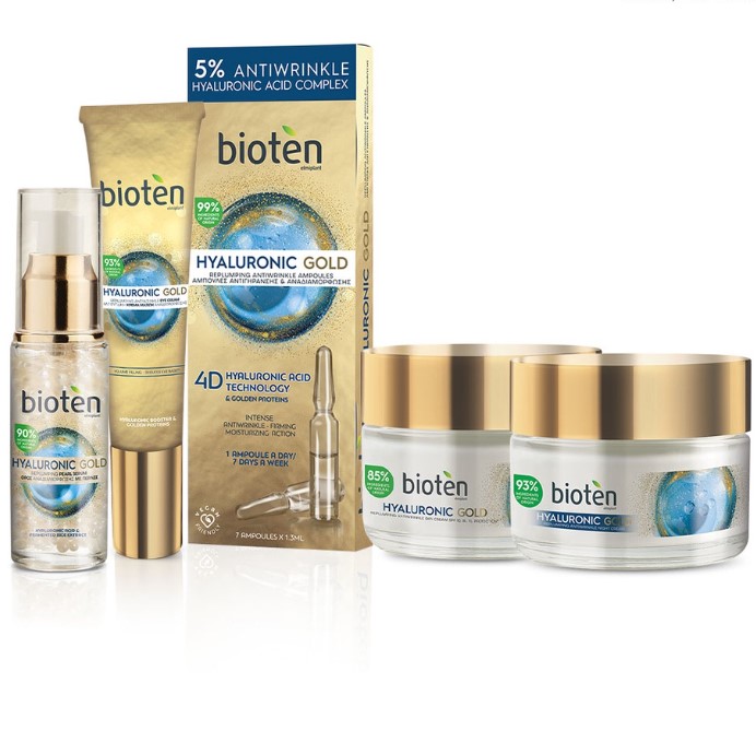Bioten Hyaluronic Gold Set Day & Night Creams 50ml Eye Cream15ml Pearl Serum 30ml AntiAge Ampoule 7X1.3ml