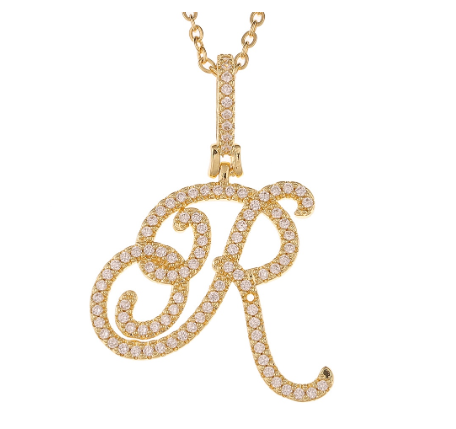 Fashion A-Z Initial Cursive Letters Pendant Necklace For Women Gold Color Shiny Rhinestone Chain Necklace Jewelry Gift R