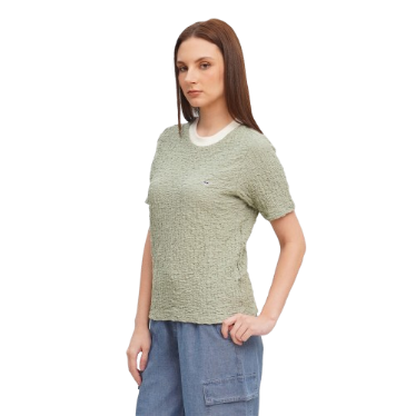 Memo Textured T-Shirt For Women (Olive)