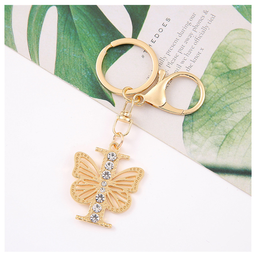 1Pcs Fashion Hollow Butterfly 26 Letter Keychains Luxury Rhinestone A-Z Initials Metal Keyrings Car Key Holder Bag Accessories
