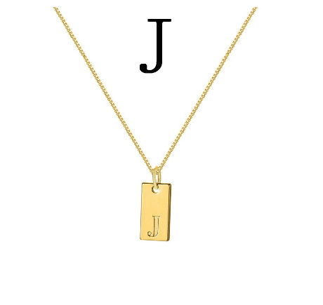 Fashion Gold 26 English Letter Square Pendant Necklace Unisex Jewelry Gift J