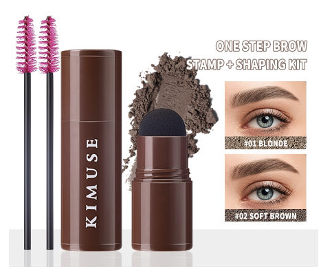 Kimuse One Step Eyebrow Stamp Shaping Kit Brow Powder Makeup with 10 Reusable Stencils Razor and Pen Brushes