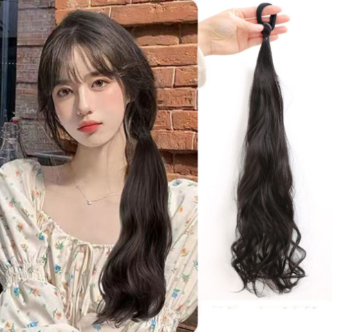 New Style Lovely Ladies Long Curly Ponytail Wig With Elastic Rubber Band Synthesis Ponytail Wig